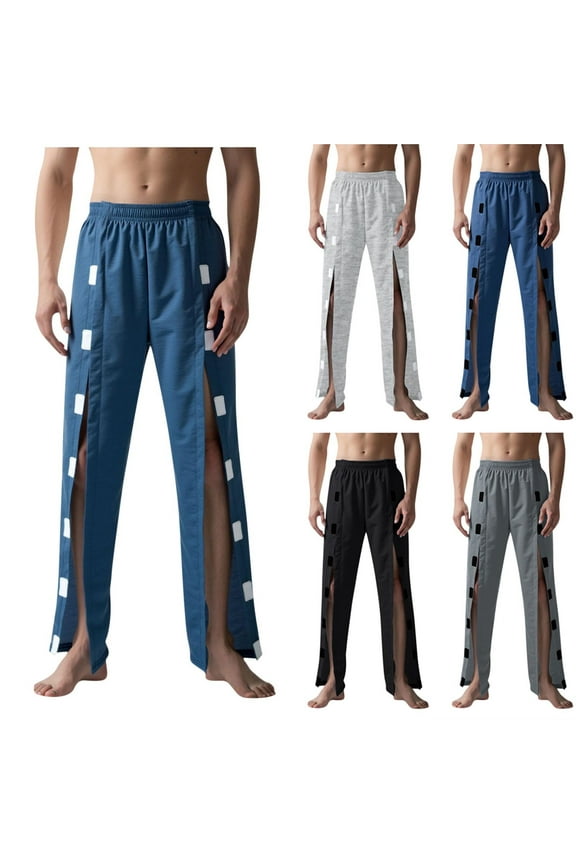 Men's Post Surgery Pants, Recovery Hospital Pants for Broken Leg, Easy Open Loose Fit Straight Leg Full Length Pants