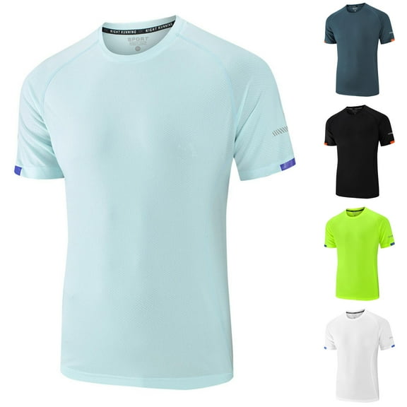 Lovzfmll Men's Quick-Dry Short Sleeve Tee, Solid Color Moisture Wicking Workout Top, Athletic Fit Performance Shirt