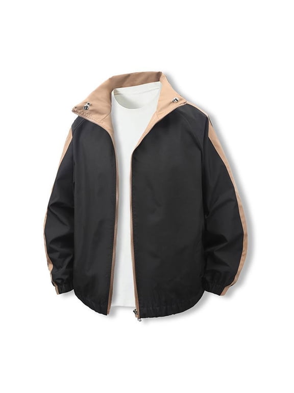 Men's Reversible Jacket, Double Sided, Stand Collar Zip Front, Long Sleeve 2-in-1, Fall Jackets for Men, Two Way Coat