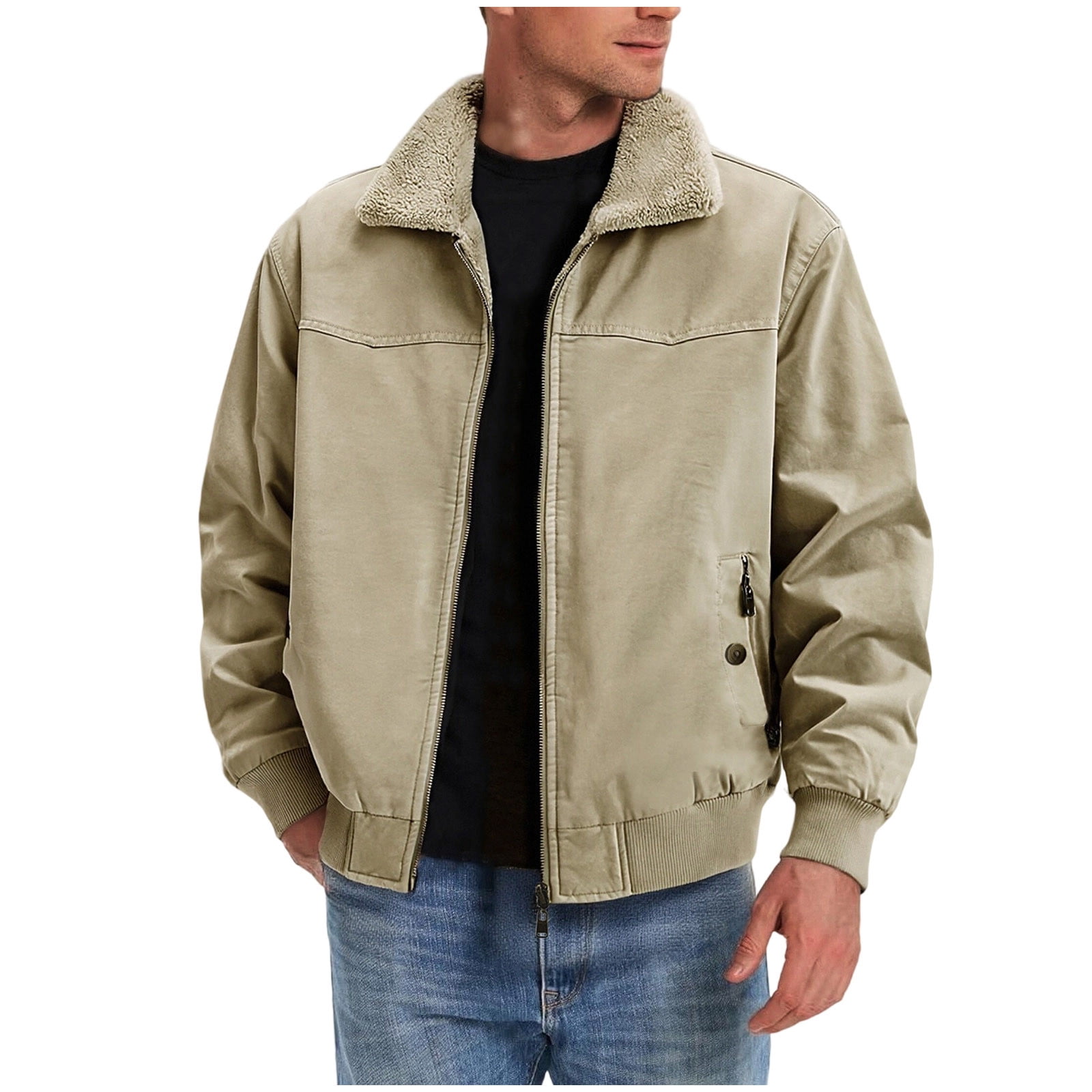 Lovzfmll Men's Reversible Sherpa Jacket, Washed Workwear, Button