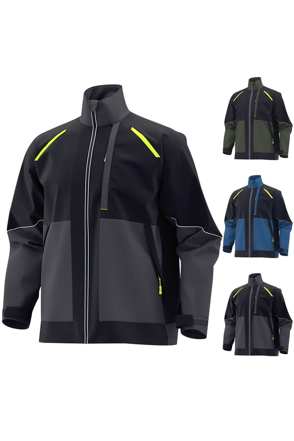 Men's Rip-Resistant Work Jacket, Color Block Safety, Durable Long Sleeve Fabric, Workwear, Men's Protective Work