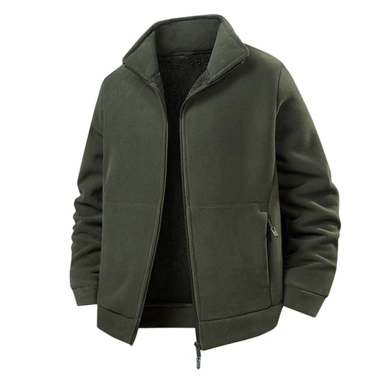 Lovzfmll Men's Sherpa Fleece Jacket, Solid Color Stand Collar, Long Sleeve with Pockets, Thickened Plush Lining, Winter Jackets for Men