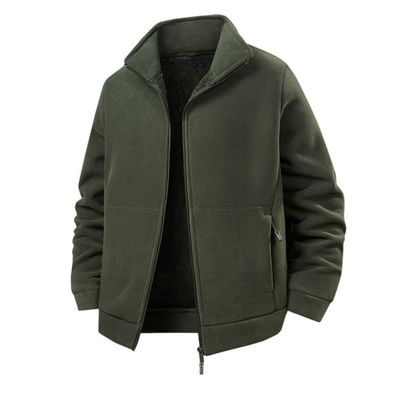 Lovzfmll Men's Sherpa Fleece Jacket, Solid Color Stand Collar, Long Sleeve with Pockets, Thickened Plush Lining, Winter Jackets for Men