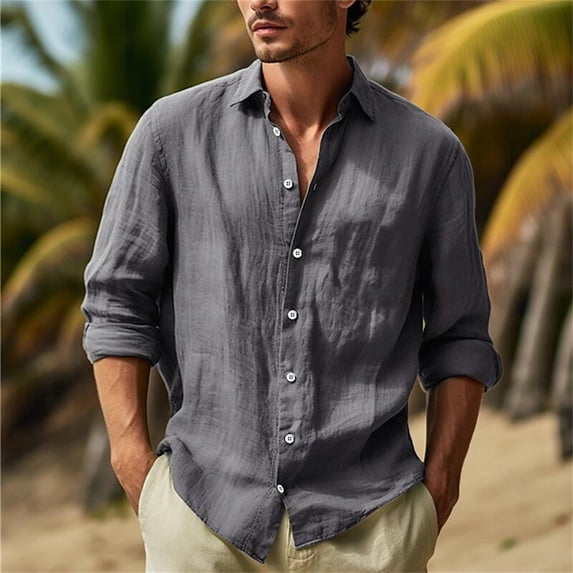 Lovzfmll Men's Shirts, Casual Essential Button-Down Shirt, Everyday Versatile for Vacation, Loose Fit Long Sleeve Fall Clothes