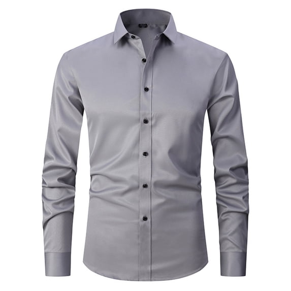 Lovzfmll Men's Shirts, Solid Formal Button-Down Shirt, Versatile for Work Business, V-Neck Relaxed Fit Long Sleeve Fall Clothes