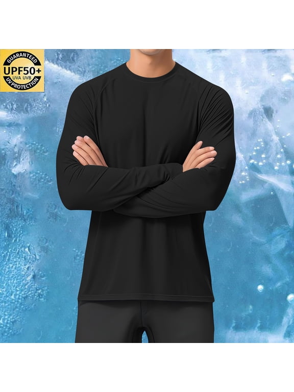 Men's Shirts, Solid Performance Crew Neck T-Shirts, Lightweight Breathable for Athletic Workout, Relaxed Fit Sun Protection Fall Clothes