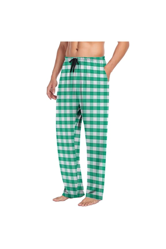 Men's Sleep Pants, Checkered Print Straight-Leg Lounge Pants, Elastic Waistband & Dual Pockets S-3XL