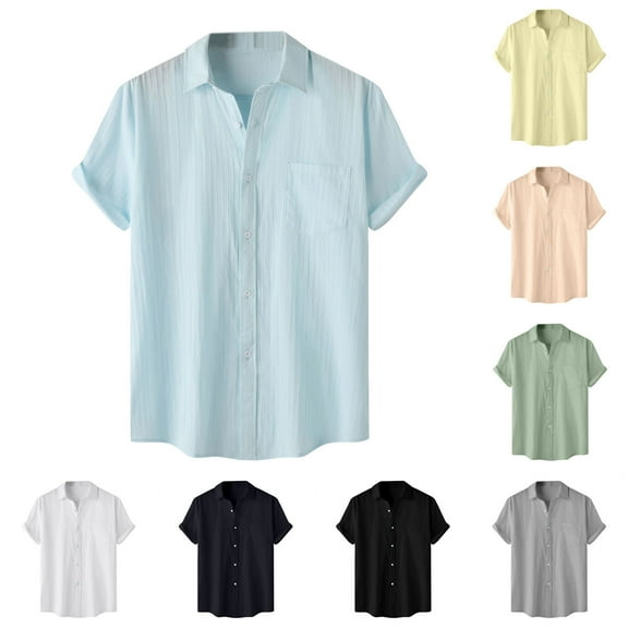 Lovzfmll Men's Solid Color Short Sleeve Shirt, Fashion Casual Collared Top, Comfort Fit Button Down Blouse