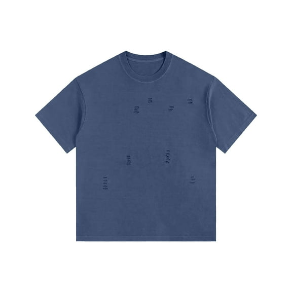 Lovzfmll Men's Solid Color Vintage Tee, Distressed Casual Short Sleeve Top, Retro Relaxed Fit Crewneck