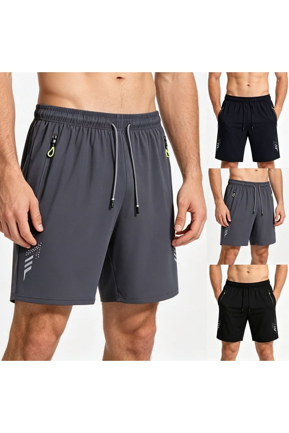 Men's Summer Ice Silk Loose Sports Thin Running Casual Fast-Drying Shorts, Athletic Bermuda Shorts Dark Gray, 5XL