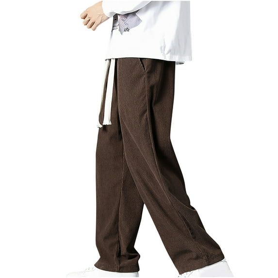 Lovzfmll Men's Sweatpants, Athletic Corduroy Trousers with Elastic Waist & Pockets, Straight-Leg Full Length Casual Pants, Fashion Solid Color
