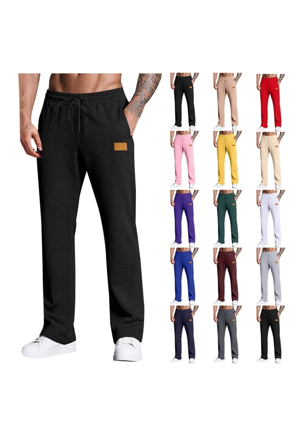 Men's Sweatpants Relaxed Fit, Athletic Golf Pants with Pockets, Casual Joggers Drawstring Trousers, Active Straight Leg Solid Color Full Length