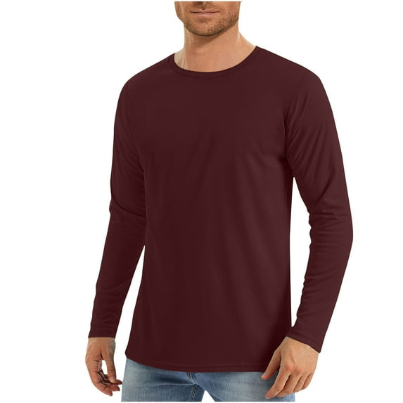 Lovzfmll Men's T-Shirts Summer Solid Color Sunscreen Lightweight Breathable Casual Loose Round Neck Long Sleeved Pullover Tops