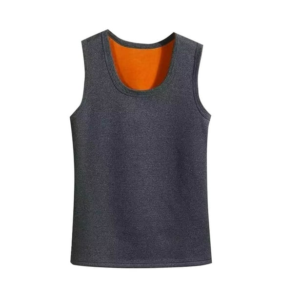 Lovzfmll Men's Thermal Undershirt with Solid Color Crew Neck, Sleeveless with Thickened Fleece Lining and High Elasticity for Warmth