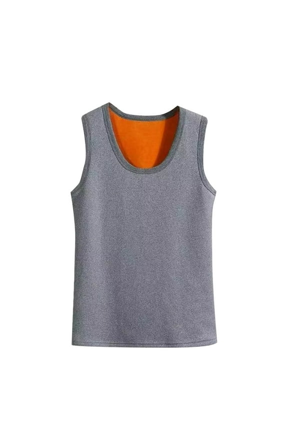 Men's Thermal Undershirt with Solid Color Crew Neck, Sleeveless with Thickened Fleece Lining and High Elasticity for Warmth