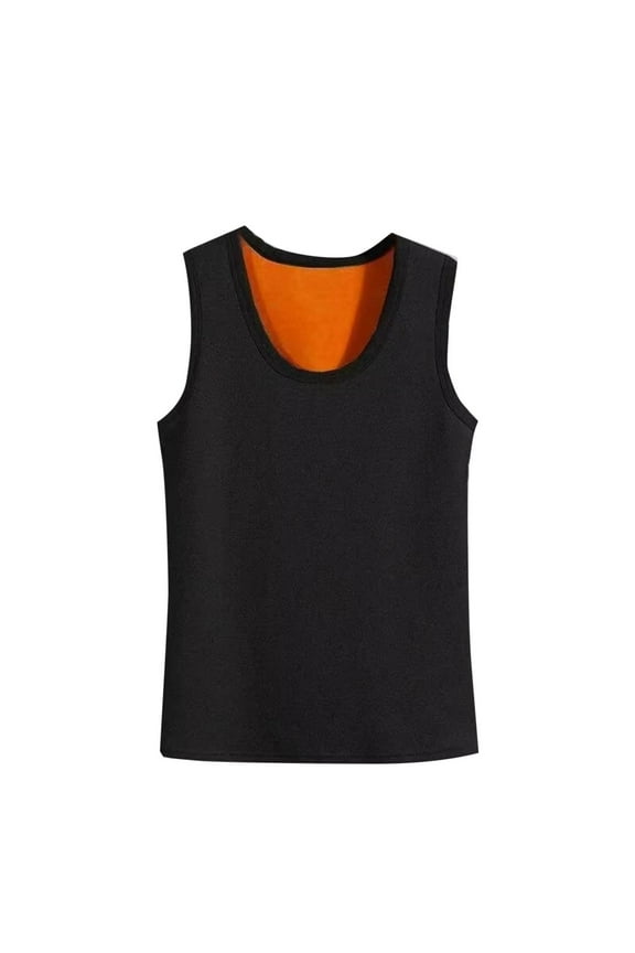 Men's Thermal Undershirt with Solid Color Crew Neck, Sleeveless with Thickened Fleece Lining and High Elasticity for Warmth