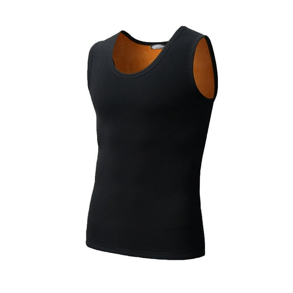 Lovzfmll Men's Thermal Underwear Shirt Crew Neck Sleeveless, Solid Color Thickened High-Elasticity Base Layer for Winter Warmth