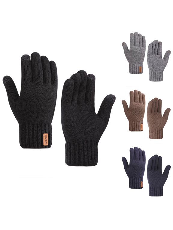 Men's Touchscreen Winter Gloves, Knit Gloves with Fleece Lining, Thermal Insulated for Smartphone Use, Cold Weather Protection, Black