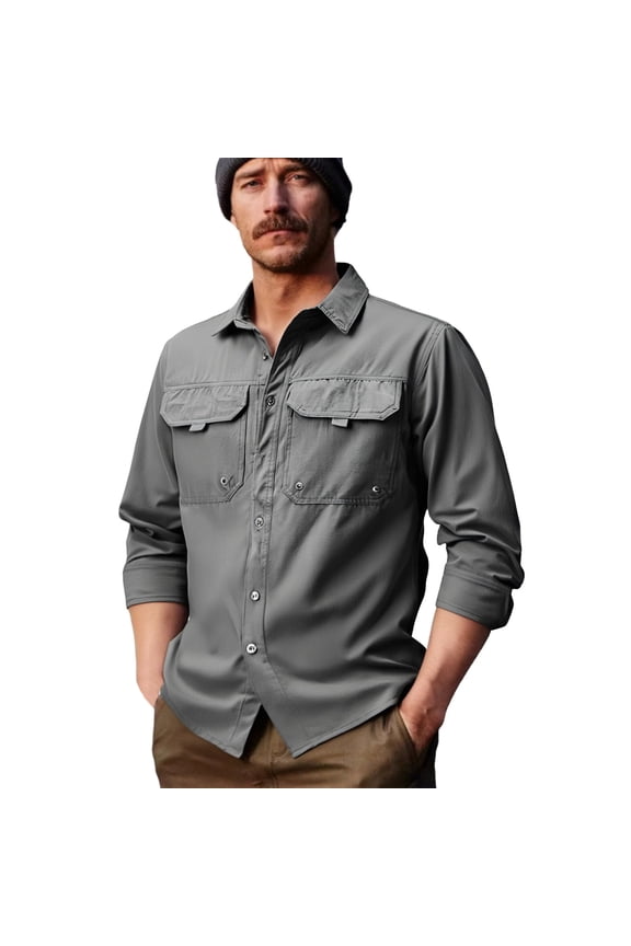Men's Waterproof Shacket, Quick Dry Shirt Jacket, Lapel Collar Button Front, Elastic Outdoor, Fall Jackets for Men, Water Resistant Coat
