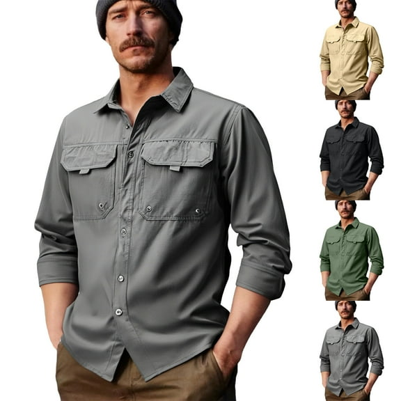 Lovzfmll Men's Waterproof Shacket, Quick Dry Shirt Jacket, Lapel Collar Button Front, Elastic Outdoor, Fall Jackets for Men, Water Resistant Coat