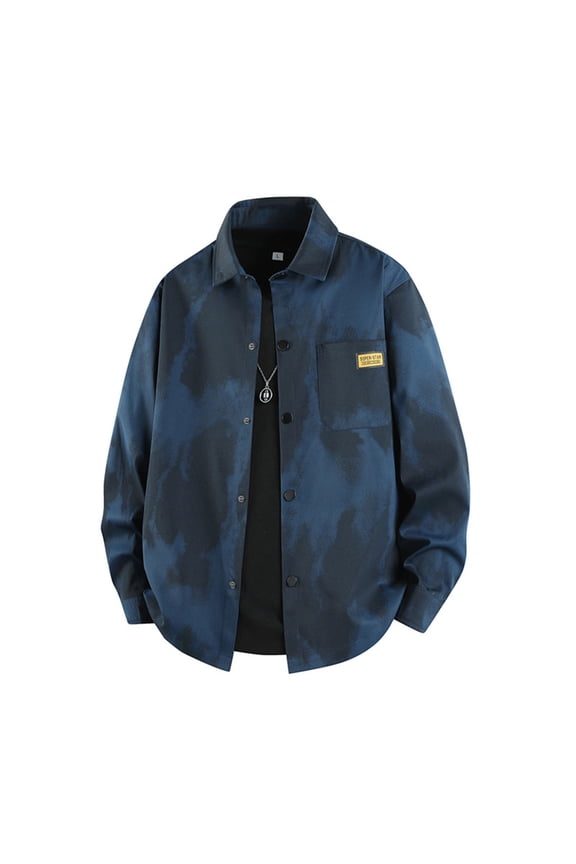 Men's Work Jacket, Button Front Shacket, Lapel Collar Long Sleeve Casual Shirt Jacket, Fall Outerwear for Men