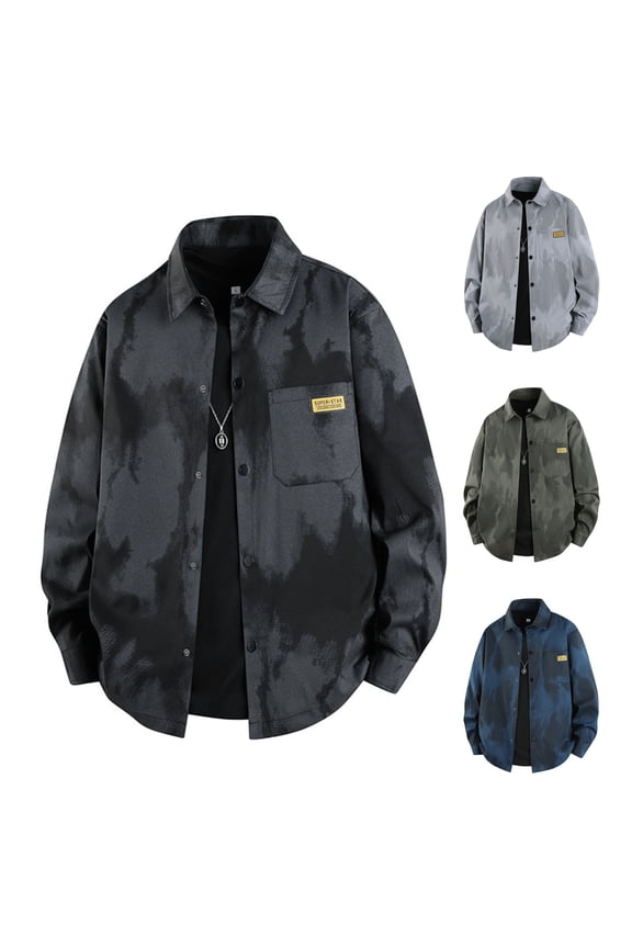 Men's Work Jacket, Button Front Shacket, Lapel Collar Long Sleeve Casual Shirt Jacket, Fall Outerwear for Men