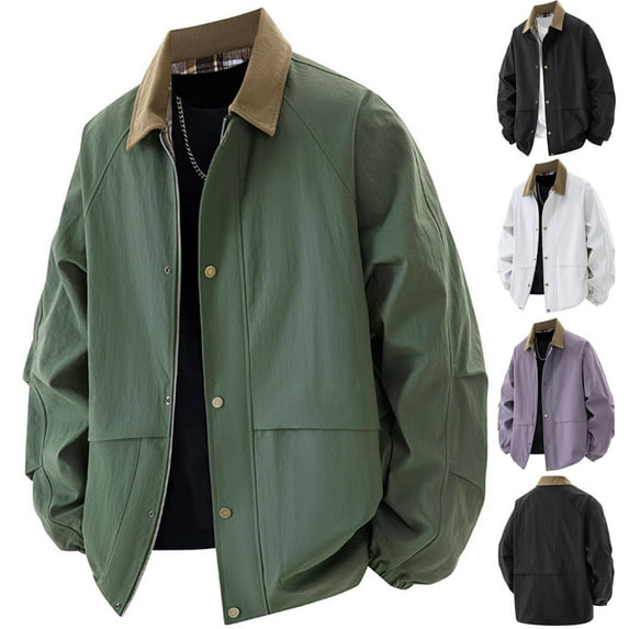 Lovzfmll Men's Work Jacket, Vintage Chore Coat for Men, Lapel Collar with Pockets, Solid Color, Fall Winter Outerwear