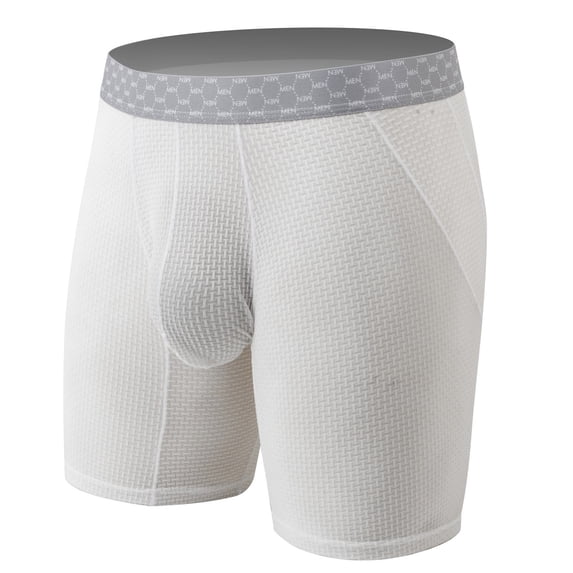 Lovzfmll Mens Summer Underwear Mesh Quick Dry Polyamide Boxer Briefs Active Sports Soft Breathable Underwear Men's Ice Silk Solid Color Mid Waist Underwear White 2XL