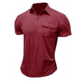 thumbnail image 1 of Lovzfmll Mens T-Shirts, Mens SummerQuick Dry Casual Lightweight and Comfortable Fashion Basic Short Sleeve T-Shirts Solid Color V-Neck Turn-down Collar Pullover Buttons Loose Blouse Wine L, 1 of 4