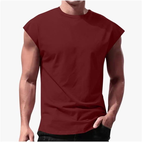Lovzfmll Mens Tank Tops Summer, Men's Tank Tops Quick Dry Crew Neck Workout Swim Beach Shirts Sleeveless Casual for Gym Training Comfortable Solid Color Thin Kam Shoulder T-Shirt Red S