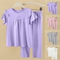 thumbnail image 1 of Lovzfmll Modal Ruffle Pajama Set for Girls, Short Sleeve Flutter Top & Loose Pants, Princess Style Sleepwear Outfits for Infant 6-12 Months, 1 of 7