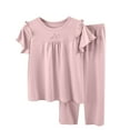 thumbnail image 1 of Lovzfmll Modal Ruffle Pajama Set for Girls, Short Sleeve Flutter Top & Loose Pants, Princess Style Sleepwear Outfits for Kids 5-6 Years, 1 of 7