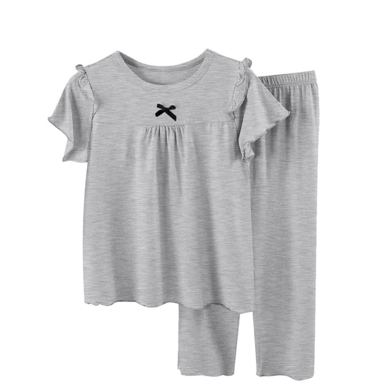 Lovzfmll Modal Ruffle Pajama Set for Girls, Short Sleeve Flutter Top & Loose Pants, Princess Style Sleepwear Outfits for Kids 7-8 Years