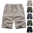 thumbnail image 1 of Lovzfmll Multi-Pocket Straight Leg Elastic Waist Shorts for Men, Outdoor Home Sports Athletic Bermuda Shorts Khaki, XL, 1 of 6