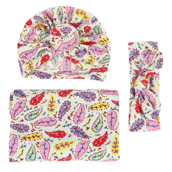 Lovzfmll Newborn Photography Swaddle Set, 3-Piece Printed Wrap Cloth with Hat and Headband, Soft Toddler Shower Gift