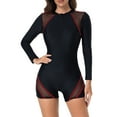 thumbnail image 1 of Lovzfmll One Piece Rash Guards for Women Crew Neck Athletic, Long Sleeve Zip Front Board Shorts Surfing Bathing Suit, Red M, 1 of 7