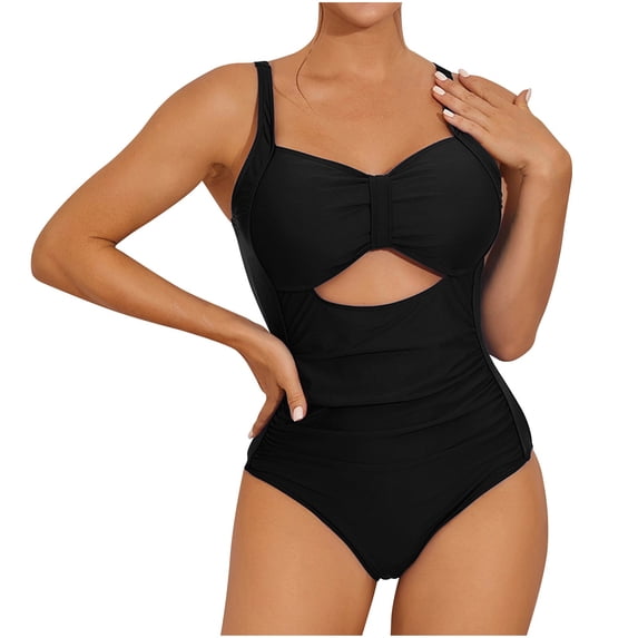 Lovzfmll One Piece Swimsuits for Women Sweetheart Color Block Cutout, Dressy Spaghetti Straps Push-Up Low Back Bathing Suit, Black XL