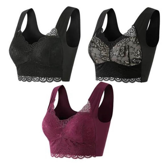 Lovzfmll Oversized Bras for Women! Bras for Women Wirefree - Wireless Bra, Everyday Bras, Bras for Women No Underwire 3PC (Purple & Black) M