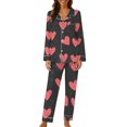 thumbnail image 1 of Lovzfmll Pajama Set for Women, Classic Valentine's Day Print Set, Long Sleeve Collared Top and Pants, Cozy Home Loungewear Black, S, 1 of 6