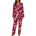 thumbnail image 1 of Lovzfmll Pajama Set for Women, Classic Valentine's Day Print Set, Long Sleeve Collared Top and Pants, Cozy Home Loungewear Wine, S, 1 of 6