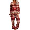 thumbnail image 1 of Lovzfmll Pajama Set for Women, Valentine's Day Print Long Sleeve Set, Crewneck Top and Pants Sleepwear, Casual Home Loungewear Wine, 4XL, 1 of 6