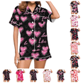 thumbnail image 1 of Lovzfmll Pajama Set for Women, Valentine's Day Print Short Sleeve Set, Collared Pocket Top & Shorts, Casual Home Sleepwear Black-A, S, 1 of 5