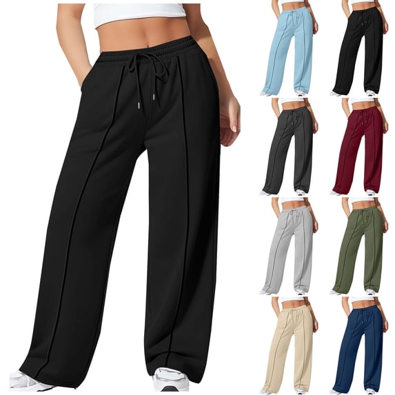 Lovzfmll Plus Size Joggers for Women, Drawstring Waist Sweatpants, Solid Color Casual Pocket Pants, Loose Fit Light Blue, L