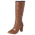thumbnail image 1 of Lovzfmll Plus Size Knee High Boots for Women, Chunky High Heel Pointed Toe Chelsea Leather Boots, Fall Winter Dressy Comfort Shoes, 9, Brown, 1 of 9