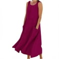 thumbnail image 1 of Lovzfmll Plus Size Summer Dresses, Womens Casual Summer Dresses Sleeveless Cotton And Linen Round Neck Loose Tank Dress Beach Solid Color Lightweight Long Dress With Pocket Dark Purple 3XL, 1 of 5