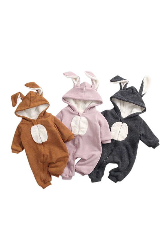 Plush Bunny Onesie, Cozy Hooded Jumpsuit, Long Sleeve Full-Zip, Thick Warm Romper for Toddler, Outfit Party Cosplay Fun Loungewear for 0-6 Months