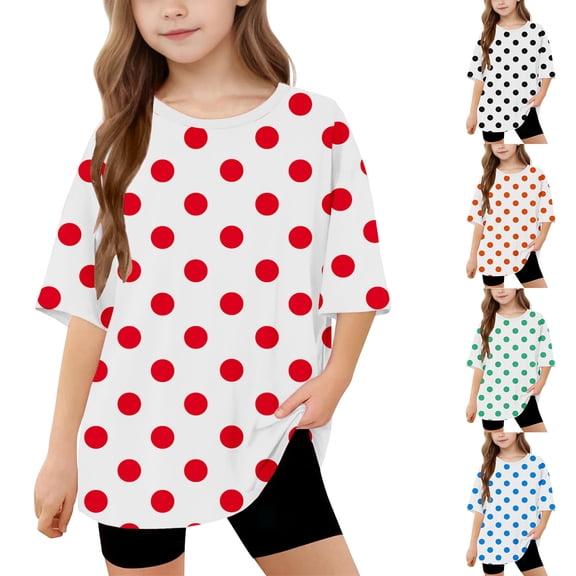 Lovzfmll Polka Dot Print Oversized Tee for Boys & Girls, Casual Loose Fit Short Sleeve Top, Fun Comfort Play Shirt for Kids 5-6 Years