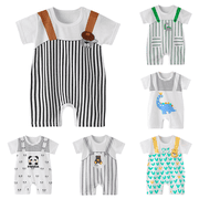 Lovzfmll Printed Short Sleeve Romper for Toddlers, Cotton Crew Neck Snap Crotch Jumpsuit for Little Boys, Summer Casual Outfits for 0-3 Months