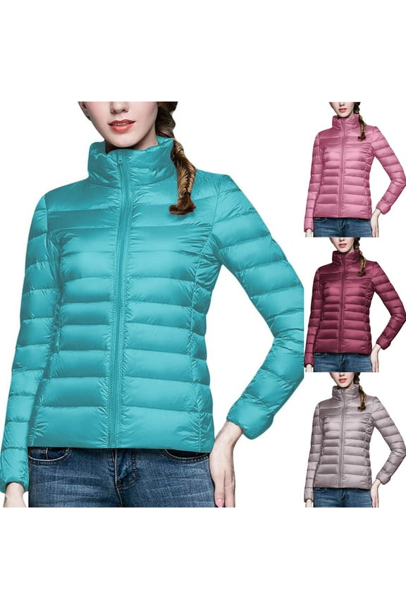 Puffer Coat for Women, Stand Collar Lightweight Quilted Jacket, Slim Fit Packable Down Alternative Coat