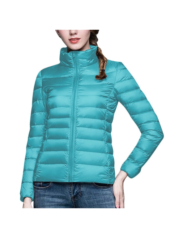 Puffer Coat for Women, Stand Collar Lightweight Quilted Jacket, Slim Fit Packable Down Alternative Coat